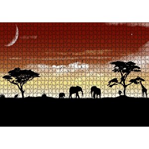 Afrika Yaban Hayatı Silüet Kompozisyon Puzzle Yapboz Mdf Ahşap 1000 Parça