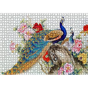 Çift Tavuskuşiar Sanatsal Görsel Puzzle Yapboz Mdf Ahşap 1000 Parça
