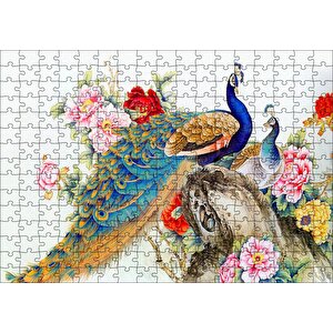 Çift Tavuskuşiar Sanatsal Görsel Puzzle Yapboz Mdf Ahşap 255 Parça