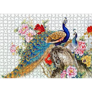 Çift Tavuskuşiar Sanatsal Görsel Puzzle Yapboz Mdf Ahşap 500 Parça