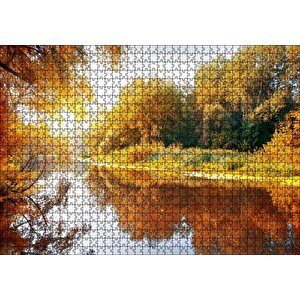 Cakapuzzle Sonbaharda Ormanın İçindeki Berrak Nehir Puzzle Yapboz Mdf Ahşap