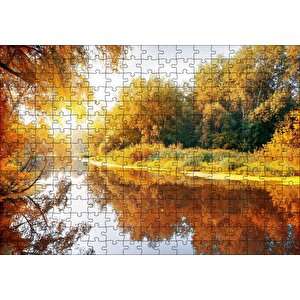 Sonbaharda Ormanın İçindeki Berrak Nehir Puzzle Yapboz Mdf Ahşap 255 Parça