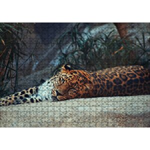 Kayanın Üzerinde Dinlenen Uykulu Jaguar Puzzle Yapboz Mdf Ahşap 500 Parça
