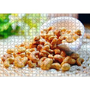 Hasır Üzerinde Kaseden Dökülen Kajular Puzzle Yapboz Mdf Ahşap 500 Parça