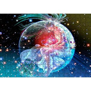 Kuşağında Oturan Kız Ve Yıldızlar Puzzle Yapboz Mdf Ahşap 255 Parça