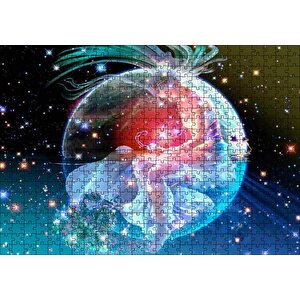 Kuşağında Oturan Kız Ve Yıldızlar Puzzle Yapboz Mdf Ahşap 500 Parça