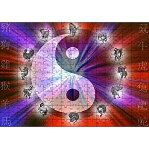 Yin Yang Sembolü Ve Çin Hayvanlı Takvimi Puzzle Yapboz Mdf Ahşap 255 Parça