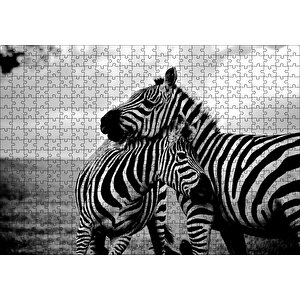 Anne Zebra Ve Yavrusu Siyah Beyaz Puzzle Yapboz Mdf Ahşap 500 Parça