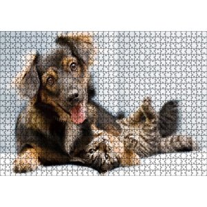 Sıkı Dostlar Sevimli Köpek Ve Kedicik Puzzle Yapboz Mdf Ahşap 1000 Parça