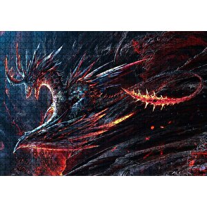Alevden Yapılmış Ürkütücü Ejderha Puzzle Yapboz Mdf Ahşap 1000 Parça