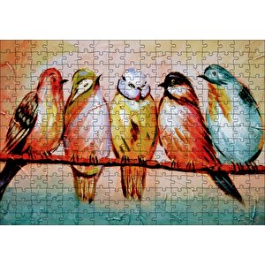 Daldaki Renkli Kuş Sanatsal Görsel Puzzle Yapboz Mdf Ahşap 255 Parça
