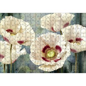 Kırmızı Beyaz Kasımpatı Çiçekleri Puzzle Yapboz Mdf Ahşap 255 Parça