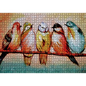 Daldaki Renkli Kuş Sanatsal Görsel Puzzle Yapboz Mdf Ahşap 1000 Parça