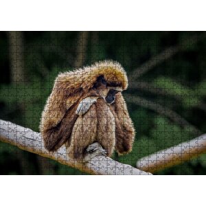 Bambu Üzerinde Dinlenen Gibbon Maymunu Puzzle Yapboz Mdf Ahşap 500 Parça