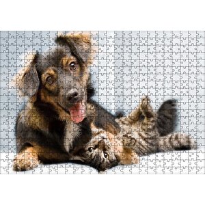 Sıkı Dostlar Sevimli Köpek Ve Kedicik Puzzle Yapboz Mdf Ahşap 500 Parça