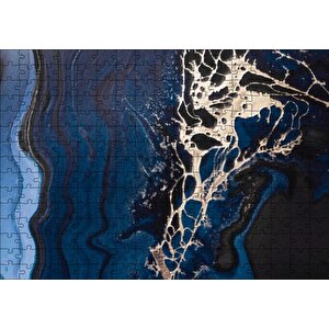 Altın Damarlı Lacivert Siyah Doku Puzzle Yapboz Mdf Ahşap 255 Parça