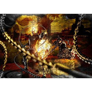Alevler İçindeki Hayalet Sürücü Ve Zinciri Puzzle Yapboz Mdf Ahşap 255 Parça