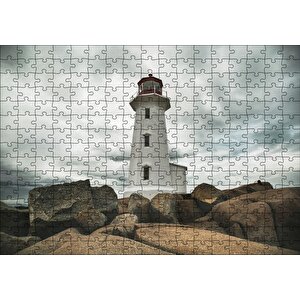 Kayalıklar Deniz Feneri Ve Bulutlu Gökler Puzzle Yapboz Mdf Ahşap 255 Parça