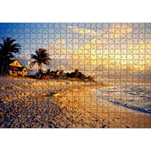 Küba'da Bir Kumsal Ve Günbatımı Puzzle Yapboz Mdf Ahşap 500 Parça
