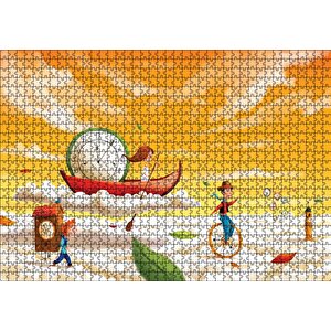 Düşler Ülkesinde Bulutlar Çocuklar Ve Saatler Puzzle Yapboz Mdf Ahşap 1000 Parça