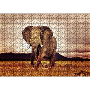 Savana'da Günbatımı Ve Erkek Fil Puzzle Yapboz Mdf Ahşap 1000 Parça