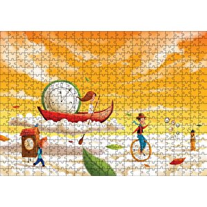 Cakapuzzle Düşler Ülkesinde Bulutlar Çocuklar Ve Saatler Puzzle Yapboz Mdf Ahşap