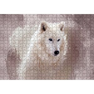 Beyaz Kurt Puslu Zemin Görseli Puzzle Yapboz Mdf Ahşap 500 Parça