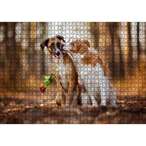 Cakapuzzle Kahverengi Beyaz Aşık Köpekler Puzzle Yapboz Mdf Ahşap