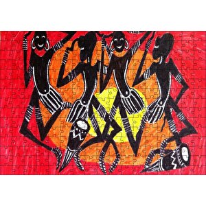 Yöresel Afrikalı Dansçılar Sarı Kırmızı Arka Plan Puzzle Yapboz Mdf Ahşap 255 Parça