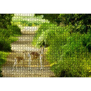 Orman Patikasında Anne Ceylan Ve Yavruları Puzzle Yapboz Mdf Ahşap 1000 Parça