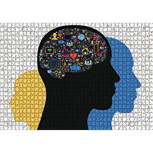 Cakapuzzle Üç Kafa Silüeti Ve Beyinde Rengarenk İmgeler Puzzle Yapboz Mdf Ahşap