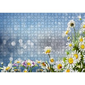 Papatyalar Flu Arka Plan Puzzle Yapboz Mdf Ahşap 500 Parça