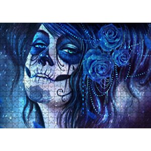 Ölülerin Günü Lacivert Güller Ve Boyalar Puzzle Yapboz Mdf Ahşap 500 Parça