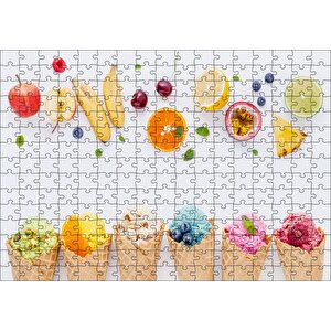 Kornetlerde Mevveli Dondurmalar Beyaz Zemin Puzzle Yapboz Mdf Ahşap 255 Parça