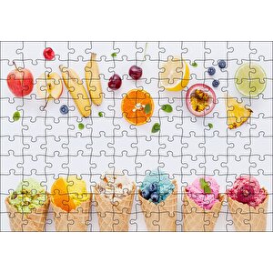 Kornetlerde Mevveli Dondurmalar Beyaz Zemin Puzzle Yapboz Mdf Ahşap 120 Parça