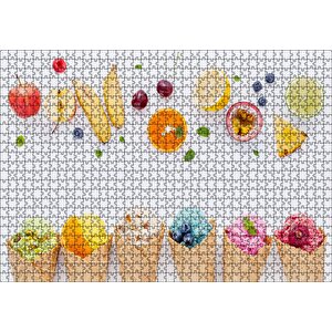 Kornetlerde Mevveli Dondurmalar Beyaz Zemin Puzzle Yapboz Mdf Ahşap 1000 Parça