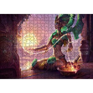 Güneşi Ören Yeşil Kıyafetli Melek Puzzle Yapboz Mdf Ahşap 500 Parça