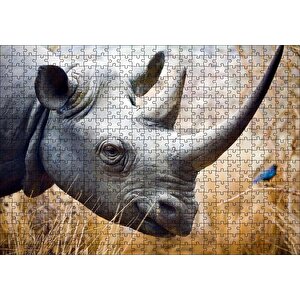 Gergedan Başı Yakın Çekim Puzzle Yapboz Mdf Ahşap 500 Parça