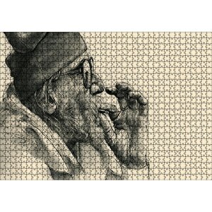 Sigara İçen Gözlüklü Yaşlı İnsan Görseli Puzzle Yapboz Mdf Ahşap 1000 Parça