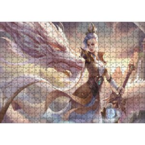 League Of Legends Kadın Savaşçı Ve Ak Ejderhası Puzzle Yapboz Mdf Ahşap 500 Parça