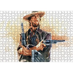 Kovboy Clint Eastwood, Sanat Görsel, Puzzle Yapboz Mdf Ahşap 500 Parça