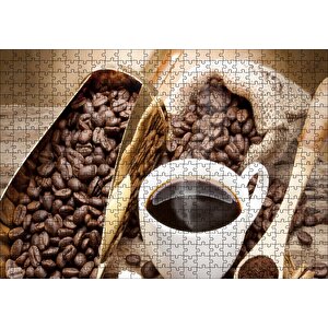 Cakapuzzle Beyaz Seramik Kupa Ve Kahve Çekirdekler Görseli Puzzle Yapboz Mdf Ahşap