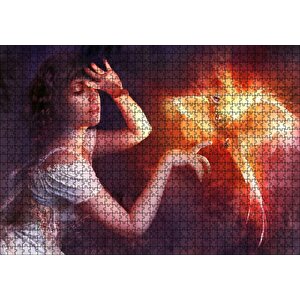 Beyaz Elbiseli Kız Ve Zümrüdüanka Kuşu Puzzle Yapboz Mdf Ahşap 1000 Parça