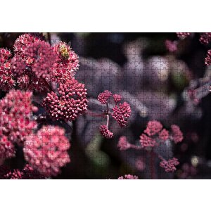 Pembe Tomurcuklu Çiçekler Puzzle Yapboz Mdf Ahşap 500 Parça