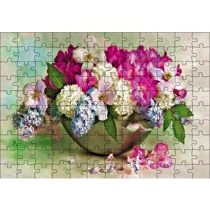 Bahar Çiçekler Tabakta Puzzle Yapboz Mdf Ahşap 120 Parça