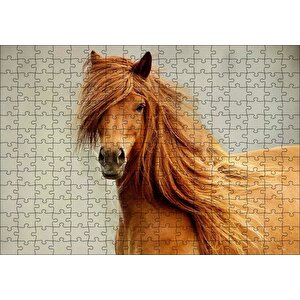 Cakapuzzle Olağanüstü Yelesiyle Kahverengi At Gri Zemin Puzzle Yapboz Mdf Ahşap