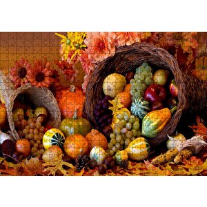 Cakapuzzle  Sepetler Ve Dökülen Karışık Meyveler Puzzle Yapboz Mdf Ahşap