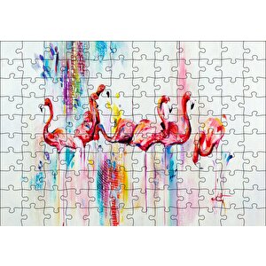 Flamingolar Sulu Boya Çizim Puzzle Yapboz Mdf Ahşap 120 Parça