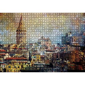 Galata Kulesinin Sanatsal Görsel Puzzle Yapboz Mdf Ahşap 1000 Parça