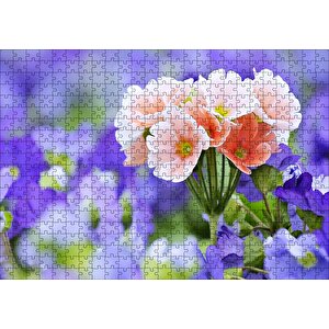 Mor Bahçenin Ortasında Güzel Portakal Çiçekleri Görseli Puzzle Yapboz Mdf Ahşap 500 Parça